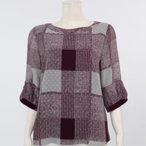 Mikiko, boat neck blouse, 3/4 sleeves, chiffon fabric